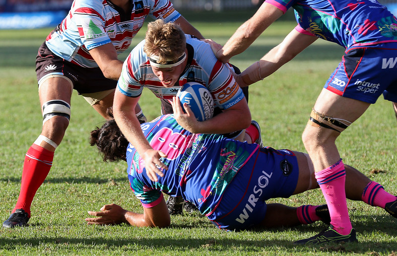 Jake Douglas (Left Lock - Southern Districts) goes over Dan Alley (Number Eight - Manly)