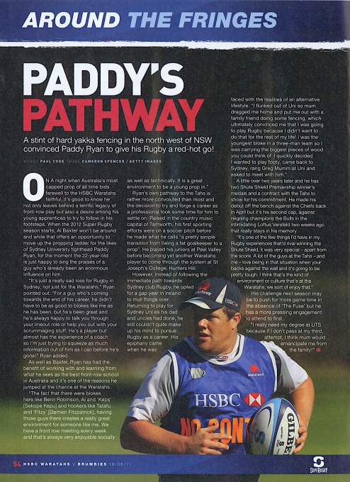 Waratahs v Brumbies Match Program_2011_Paddy Ryan