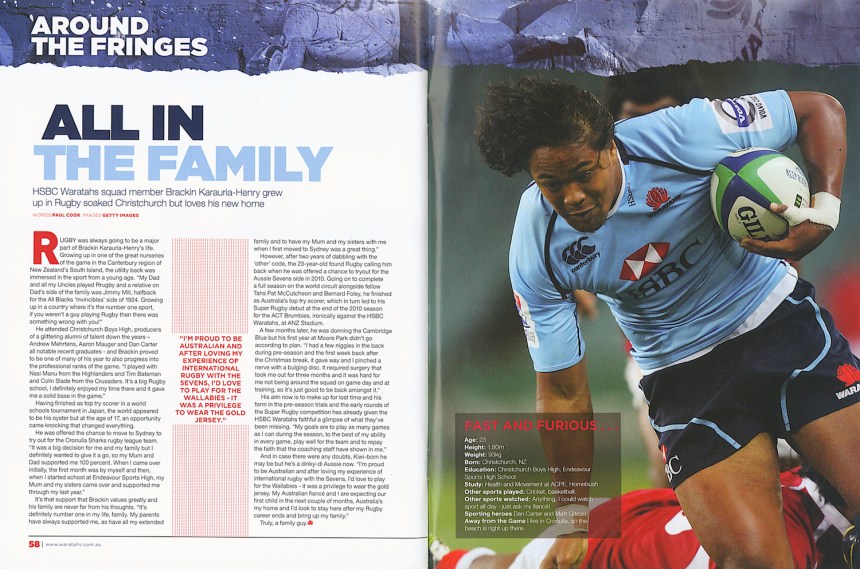 Waratahs v Western Force Match Program_2011_Brackin Henry