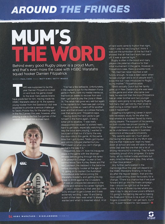 Waratahs v Highlanders Match Program_2011_Damien Fitzpatrick