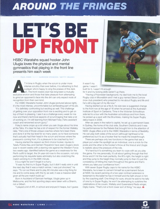 Waratahs v Lions Match Program_2011_John Ulugia